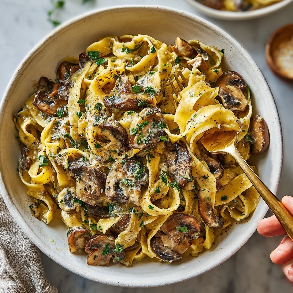 Romantic Creamy Mushroom Tagliatelle