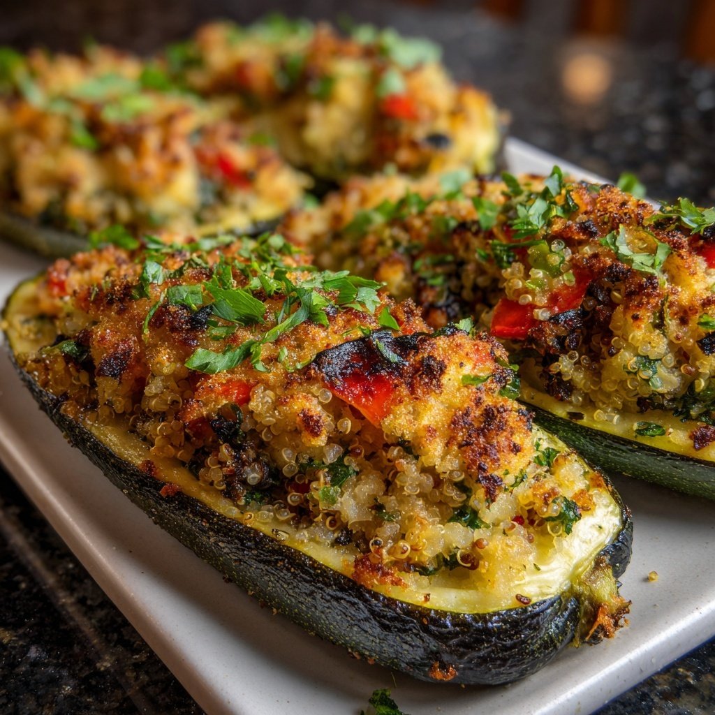 Baked Veggie Rice Stuffed Zucchini