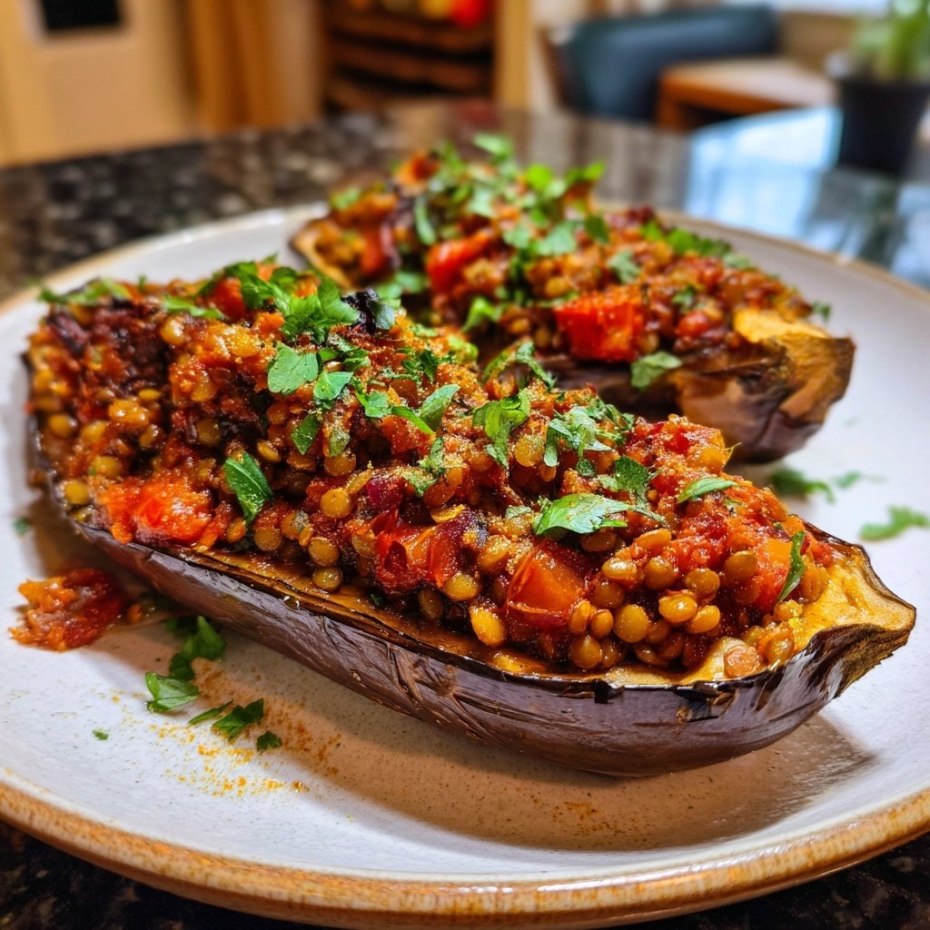 Healthy Lentil Stuffed Eggplant