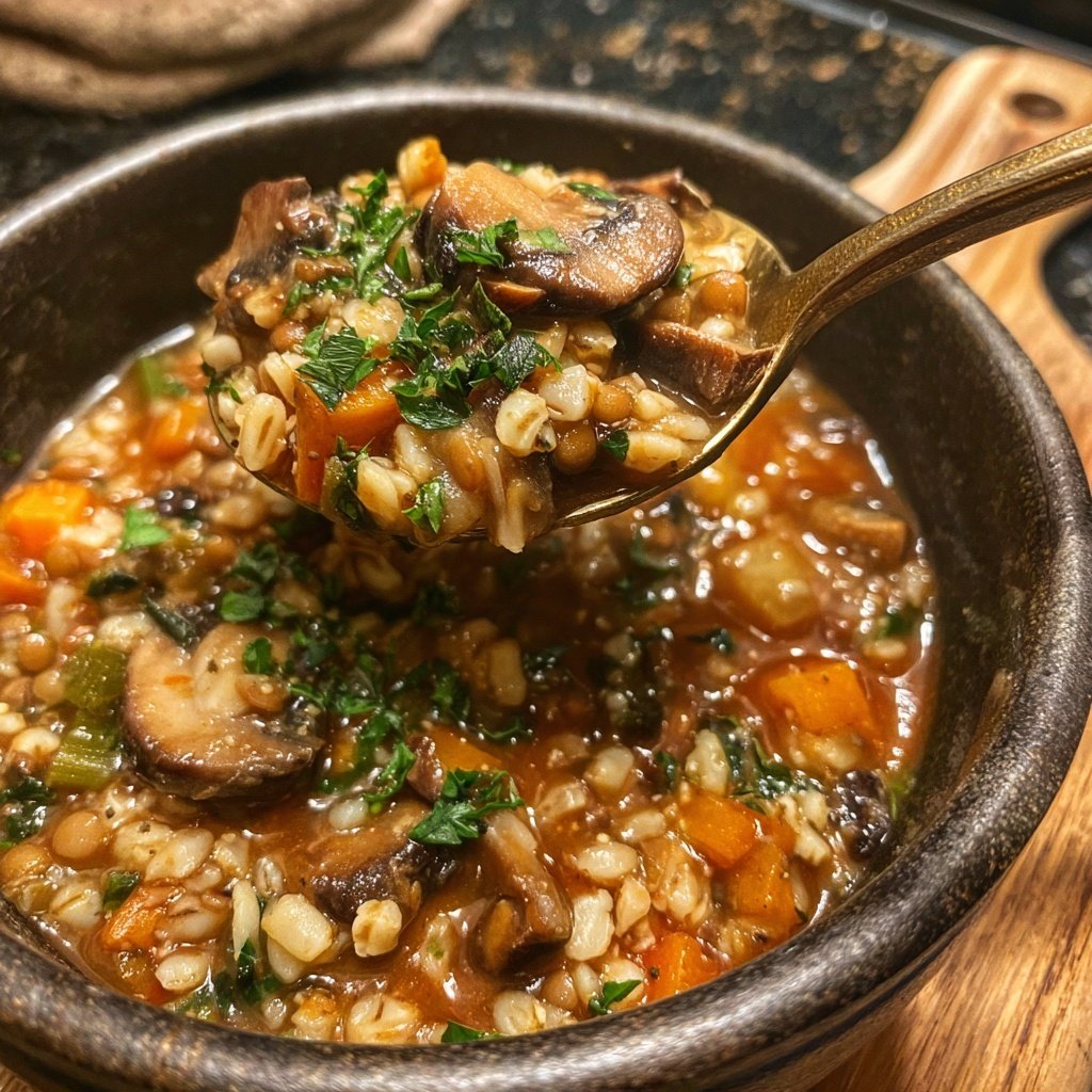 Healthy Crockpot Mushroom Barley Stew