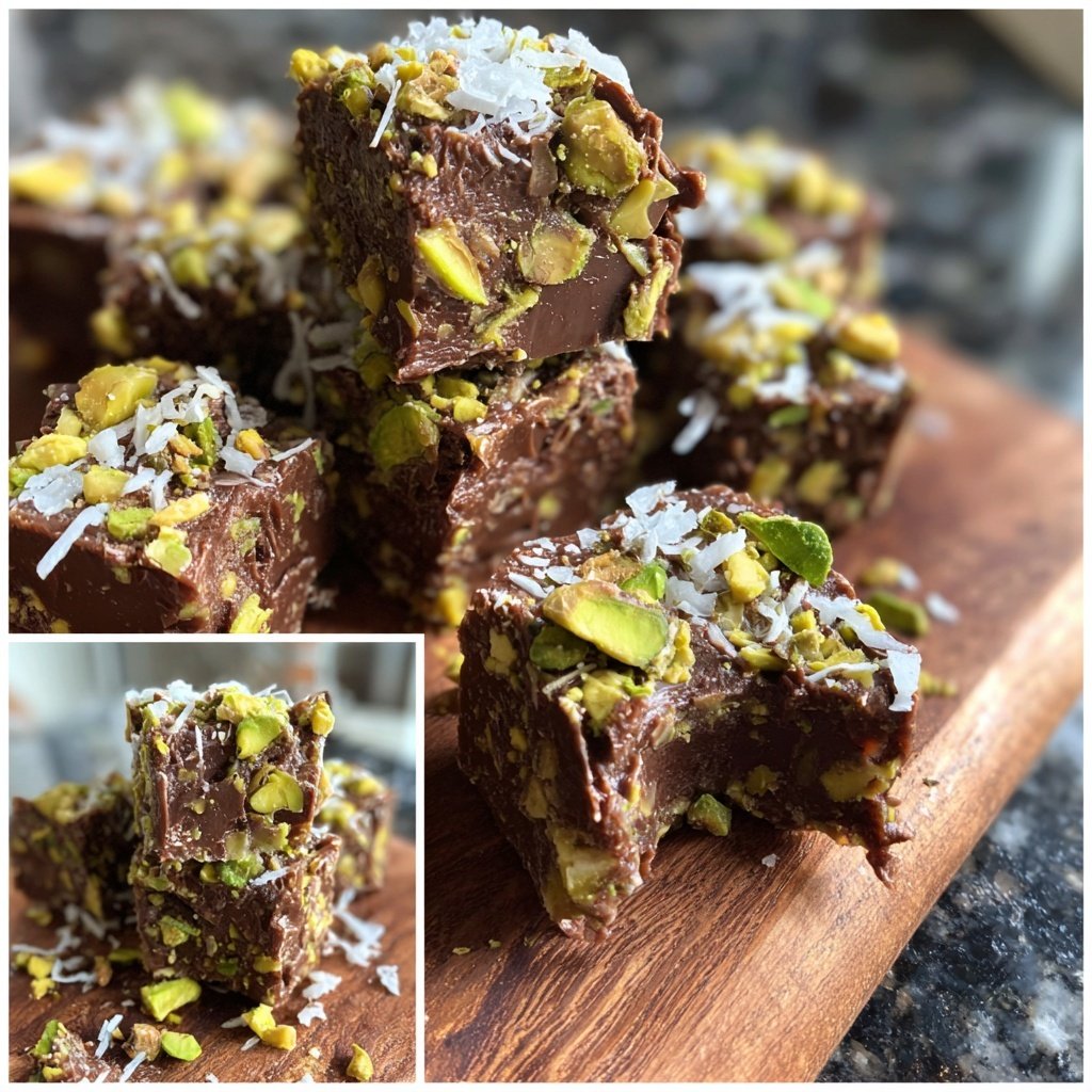 Chocolate Pistachio Coconut Fudge Bites