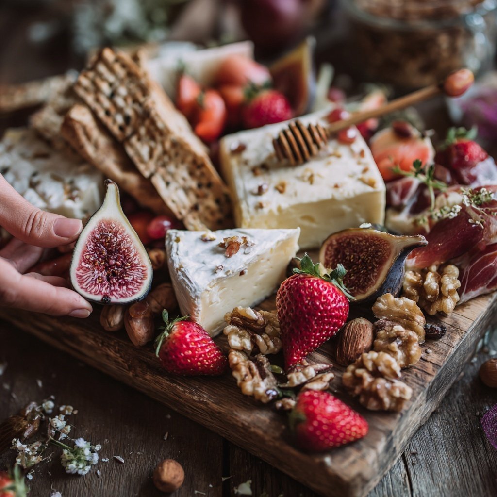 Valentines Charcuterie Board with Cheese and Fruit