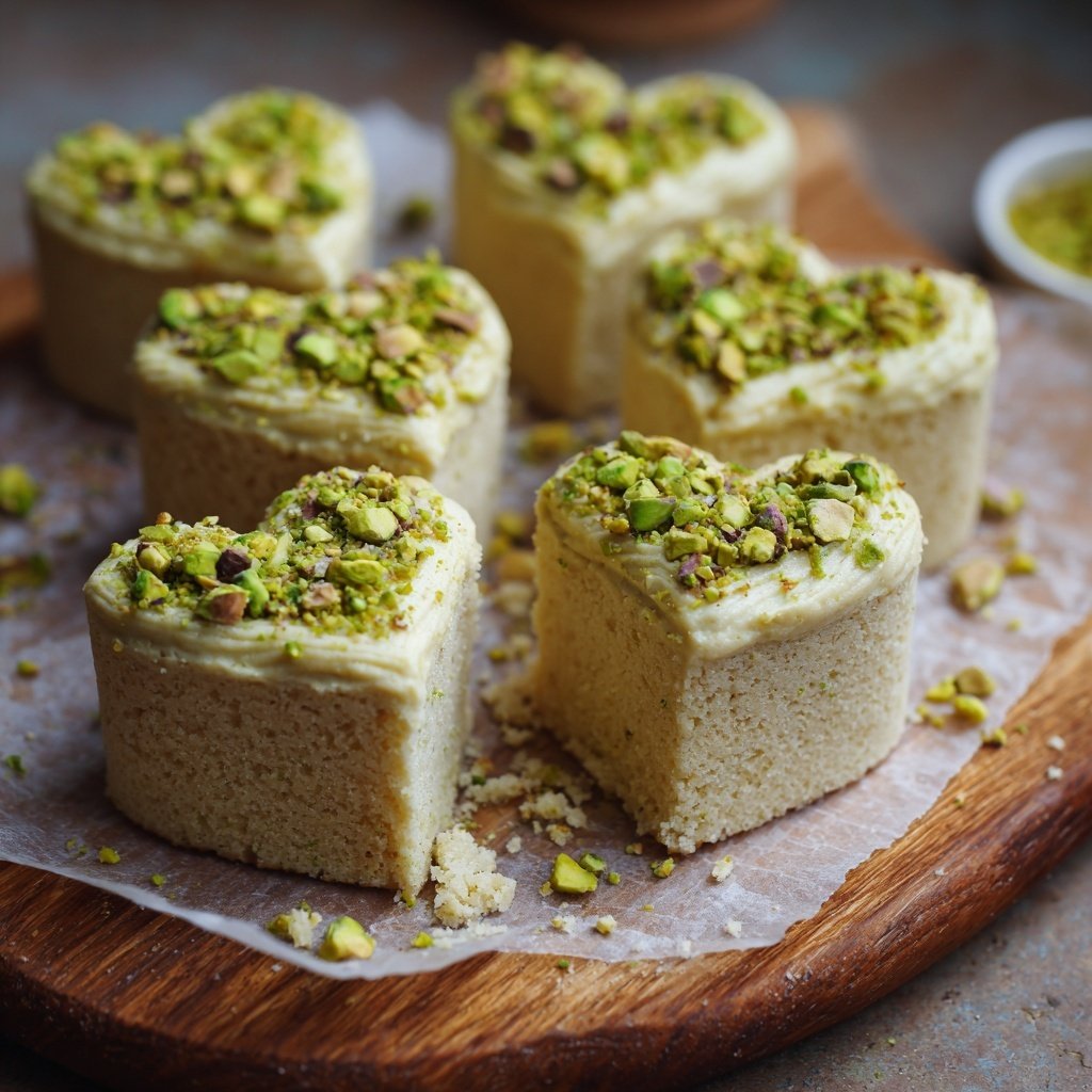 Mini Heart Cake with Pistachio Vanilla Frosting